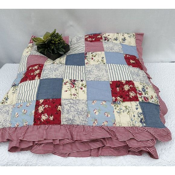 PATCHWORK Bedding Patchwork Queen Size Ruffled Bed Coverlet Red patchwork-bedding-patchwork-queen-size-ruffled-bed-coverlet-red